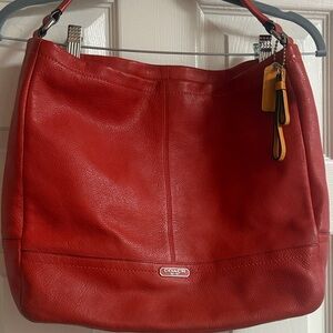 Coach Red Leather Shoulder Hobo Bag